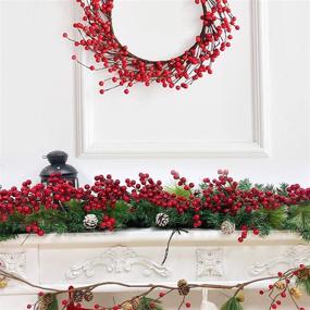 img 3 attached to 🎄 TURNMEON 6-Foot Christmas Red Berry Garland: Festive Indoor/Outdoor Holiday Decorations with 756 Red Berries, Thick 108 Branch Wreath - Perfect for Mantle, Fireplace, Home Décor