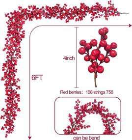 img 2 attached to 🎄 TURNMEON 6-Foot Christmas Red Berry Garland: Festive Indoor/Outdoor Holiday Decorations with 756 Red Berries, Thick 108 Branch Wreath - Perfect for Mantle, Fireplace, Home Décor