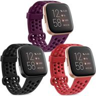 🏋️ ieoviee sport bands for fitbit versa 2 / versa lite/versa smartwatch - waterproof & breathable wristbands in small size, black+red+purple shade logo