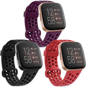 img 4 attached to 🏋️ IEOVIEE Sport Bands for Fitbit Versa 2 / Versa Lite/Versa Smartwatch - Waterproof & Breathable Wristbands in Small Size, Black+Red+Purple shade