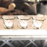 set of 3 clear glass tealight candle holders - candles not included - party decor essentials logo