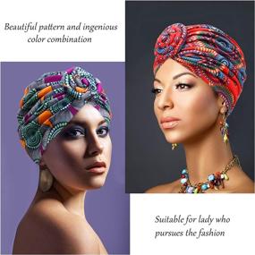 img 3 attached to 👒 SATINIOR 4-Piece African Pattern Pre-Tied Bonnet Turban Knot Beanie Cap Headwrap Hat