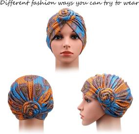 img 1 attached to 👒 SATINIOR 4-Piece African Pattern Pre-Tied Bonnet Turban Knot Beanie Cap Headwrap Hat