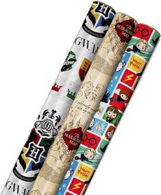 img 4 attached to Hallmark Harry Potter Wrapping Paper (3-Pack: 60 sq. ft. ttl) - 🧙 Marauder's Map & Hogwarts Crest Designs, Ideal for Birthdays, Graduations, Christmas, Valentine's Day