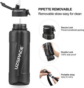 img 2 attached to UZSPACE Sports Water Bottle with Straw: Leak Proof Flip Top Lid, BPA Free Plastic, 28oz/34oz/50oz Sizes, Lightweight & Portable - Detachable Carry Strap