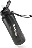 uzspace sports water bottle with straw: leak proof flip top lid, bpa free plastic, 28oz/34oz/50oz sizes, lightweight & portable - detachable carry strap logo