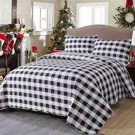 🎄 nanko christmas quilt sets queen size 3pc 90x90 - stylish white and black grid buffalo pattern for modern farmhouse bedding - soft microfiber - ideal for men, women, and teens logo