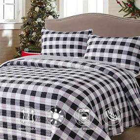 img 2 attached to 🎄 NANKO Christmas Quilt Sets Queen Size 3PC 90X90 - Stylish White and Black Grid Buffalo Pattern for Modern Farmhouse Bedding - Soft Microfiber - Ideal for Men, Women, and Teens