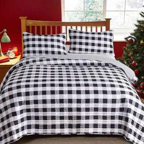 img 3 attached to 🎄 NANKO Christmas Quilt Sets Queen Size 3PC 90X90 - Stylish White and Black Grid Buffalo Pattern for Modern Farmhouse Bedding - Soft Microfiber - Ideal for Men, Women, and Teens