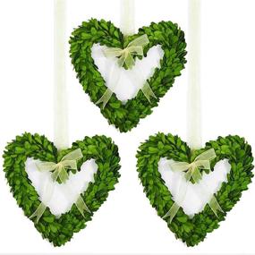 img 4 attached to BoxwoodValley Preserved Heart Shaped Mini Boxwood Wreath Set of 3 - Valentine's Day Gift - Door, Wall, and Window Wedding Party Decoration - 6 inch Boxwood Heart Wreath Set / 3