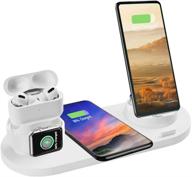 multi-device charger dock stand - qi fast wireless charging station for iphone, android, and type-c devices - compatible with apple watch, airpods pro, airpods, samsung, huawei, htc, lg (whitek) logo