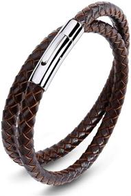 img 4 attached to 📿 Reizteko Braided Leather Bracelets - Unisex Magnetic Clasp Wristband (7 Inch)