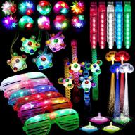 🎉 74-piece light up toy party favors with glow in the dark supplies for kids and adults - includes 44 finger lights, 8 jelly rings, 6 glasses, 4 bracelets, 4 necklaces, 4 fiber optic hair lights, and 4 spinning tops logo