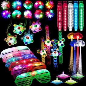 img 4 attached to 🎉 74-Piece Light Up Toy Party Favors with Glow in the Dark Supplies for Kids and Adults - Includes 44 Finger Lights, 8 Jelly Rings, 6 Glasses, 4 Bracelets, 4 Necklaces, 4 Fiber Optic Hair Lights, and 4 Spinning Tops