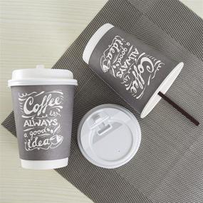 img 2 attached to Aplus Trend To Go 12oz Disposable Hot Coffee Cups with Lids & Stirrers - 50 pack of Double-Wall, Recyclable, Insulated Gray Takeaway Paper Cups for Hot Drinks - No Sleeves Required