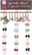 🎀 rustic wood hair bow holder organizer for girls - hair bows and headbands - hooks for bow holders in girls' room - nursery wall hanging décor - hair bow organizer - convenient hair accessory storage logo