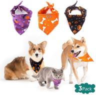 🐶 geeric halloween and christmas dog bandanas - set of 3, reversible cotton square bibs, handkerchiefs, and scarfs логотип