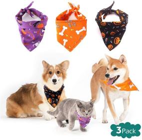 img 4 attached to 🐶 GeeRic Halloween and Christmas Dog Bandanas - Set of 3, Reversible Cotton Square Bibs, Handkerchiefs, and Scarfs