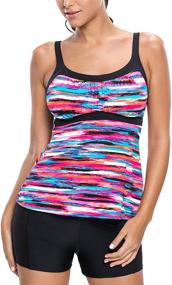 img 2 attached to 👙 Wetopkim Women's V Neck Racerback Tankini Swimsuit with Floral Print, Wirefree Tankini Top