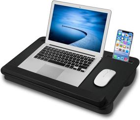 img 4 attached to 💻 NEARPOW Laptop Lap Desk: Full PU Leather Design, Wrist Pad, Phone Holder – Ideal for Up to 17 inch Laptops – Portable Stand for Sofa, Bed or Couch