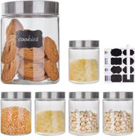 kitchen glass storage jars - set of 6, 27 oz capacity, stainless steel lids logo