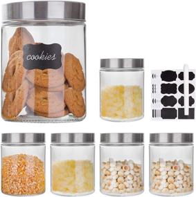 img 4 attached to Kitchen Glass Storage Jars - Set of 6, 27 oz Capacity, Stainless Steel Lids