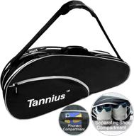 tannius 3 racket tennis bag with shoe compartment, phone holder, and protective pad - spacious and lightweight racquet bag for tennis and badminton logo