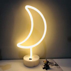 img 4 attached to DANIDEER Moon Led Neon Sign Art Decorative Lights Table Decoration Neon Lamp with Base for Kids boy ✨ and Girl Bedroom Unique Gift for Any Occasion (Warm White): A Magical Glow for Kids' Bedrooms and Perfect Gift Idea!