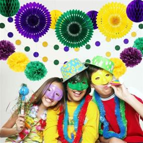 img 3 attached to 🎉 Mardi Gras Party Decoration Kit: 17-Piece Garland, Pom Poms, Flowers, and More for Vibrant Gold, Purple, and Green Theme Celebration, Birthday, or Baby Shower