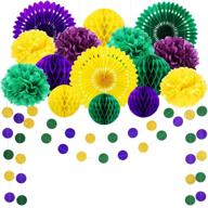 🎉 mardi gras party decoration kit: 17-piece garland, pom poms, flowers, and more for vibrant gold, purple, and green theme celebration, birthday, or baby shower logo