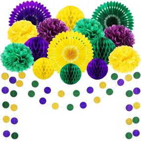 img 4 attached to 🎉 Mardi Gras Party Decoration Kit: 17-Piece Garland, Pom Poms, Flowers, and More for Vibrant Gold, Purple, and Green Theme Celebration, Birthday, or Baby Shower