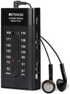 retekess tr107 pocket mini radio: fm stereo & bass boost, portable with earphones - aaa battery powered (black) logo