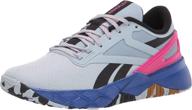 reebok nanoflex women's cross trainer in gable grey/black/pursuit pink, size 9 logo