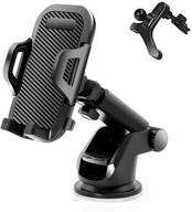 2020 universal car phone mount: long arm, strong suction. compatible with iphone 11 pro x xs max xr galaxy note10 s10. dashboard, windshield, air vent holder. black. logo