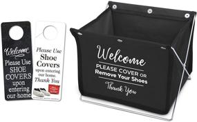 img 4 attached to 👞 Black Foldable Shoe Cover Organizer with Bonus Please Use Shoe Covers: Double-Sided Door Hanger