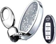 🔑 silver glitter leke key fob cover - 3/4/5 button smart car remote fob case - key holder for nissan altima, infiniti maxima, sedan pathfinder logo