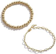 💎 dainty gold plated beads stretchy bracelet set: fashionable paperclip chain and square cuboid stacking balls bracelets for women, girls, men - ideal vacation party jewelry gift logo