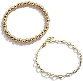 img 4 attached to 💎 Dainty Gold Plated Beads Stretchy Bracelet Set: Fashionable Paperclip Chain and Square Cuboid Stacking Balls Bracelets for Women, Girls, Men - Ideal Vacation Party Jewelry Gift