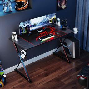 img 2 attached to 🖥️ Enhance Your Gaming Setup with a 47-inch X-Shaped Gaming Computer Desk: Black, with Mouse Pad, Cup Holder, Headphone Hook - Perfect for Home Office