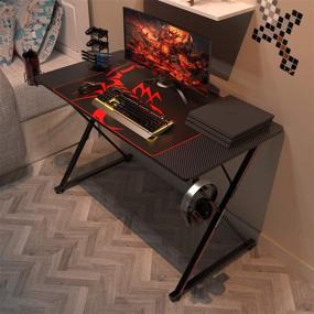 img 3 attached to 🖥️ Enhance Your Gaming Setup with a 47-inch X-Shaped Gaming Computer Desk: Black, with Mouse Pad, Cup Holder, Headphone Hook - Perfect for Home Office