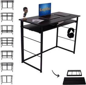 img 4 attached to 📚 32-Inch Portable Folding Computer Desk with Shelves, Deformable Industrial Study Table with Bookshelf - KeepMini, Black