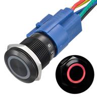 apiele 19mm momentary push button switch on off aluminium alloy 12v led angel eye head for 19mm 3/4 mounting hole with wire socket plug self-reset (red led/black shell) logo