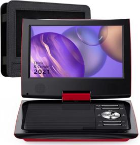 img 4 attached to 📀 SUNPIN 11-inch Portable DVD Player for Car and Kids with 9.5-inch HD Swivel Screen, 5-Hour Rechargeable Battery, Dual Earphone Jack, SD Card/USB/CD/DVD Support, Extra Headrest Mount Case (Red)