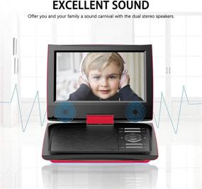 img 3 attached to 📀 SUNPIN 11-inch Portable DVD Player for Car and Kids with 9.5-inch HD Swivel Screen, 5-Hour Rechargeable Battery, Dual Earphone Jack, SD Card/USB/CD/DVD Support, Extra Headrest Mount Case (Red)