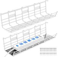 super sturdy under desk cable management tray 2 pack - efficient wire organizer | 🔌 metal cord management rack | 34in cable tray basket | 2x l17x w4.1x h4.7in | white logo