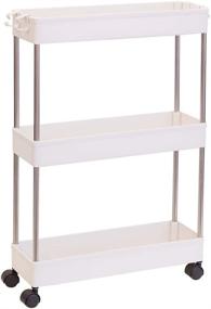 img 4 attached to 🛒 TAPBULL 3-Tier Slim Storage Cart: Rolling Shelving Unit for Narrow Spaces in Bathroom, Kitchen, Laundry Room - Plastic & Stainless Steel (White)