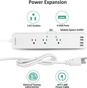 img 3 attached to Лента питания с защитой от перенапряжения и 3 розетками и 4 портами USB - удобная защита от перегрузок для домашнего офиса - удлинительный кабель 6 футов - белый.