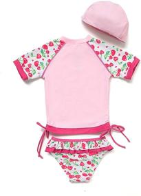 img 2 attached to 👶 BONVERANO Baby Girl Swim Rash Guard Sets with UPF 50+ and Hat Included