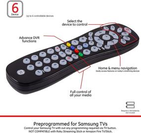 img 2 attached to 📱Универсальный пульт дистанционного управления GE 34459: для Samsung, Vizio, Lg, Sony, Sharp, Roku, Apple TV, TCL, Panasonic, Smart TVs, плееров для потоковой передачи, Blu-Ray, DVD - 6 устройств, черный