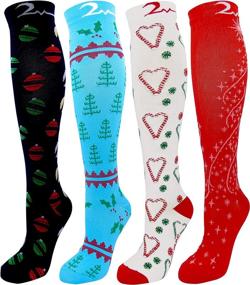 img 4 attached to 🎄 Christmas Cheer Collection: 4 Pair Small/Medium Colorful Compression Socks 15-20 mmHg, Ideal for Nurses, Running, Travel. Knee-High Compression Socks for Men & Women, Premium Quality Comfort Blend.